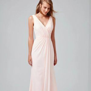 Faux-Wrap Pleated Chiffon DB Dress -Petal Pink